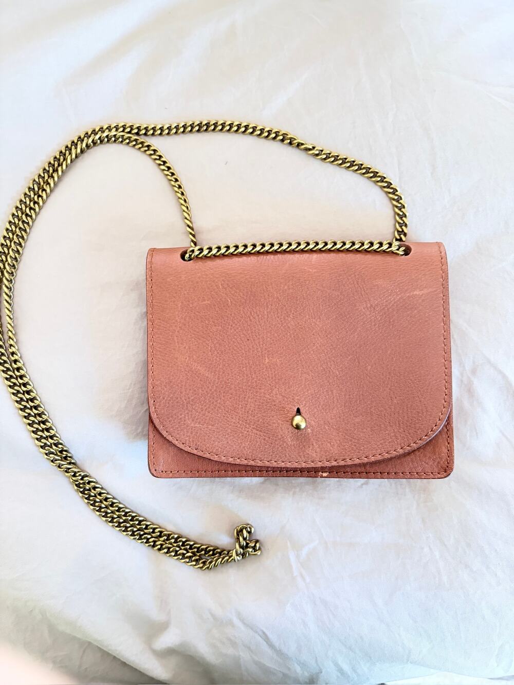 Madewell The Chain Leather Crossbody Bag Brown Leather Gold Chain NWT